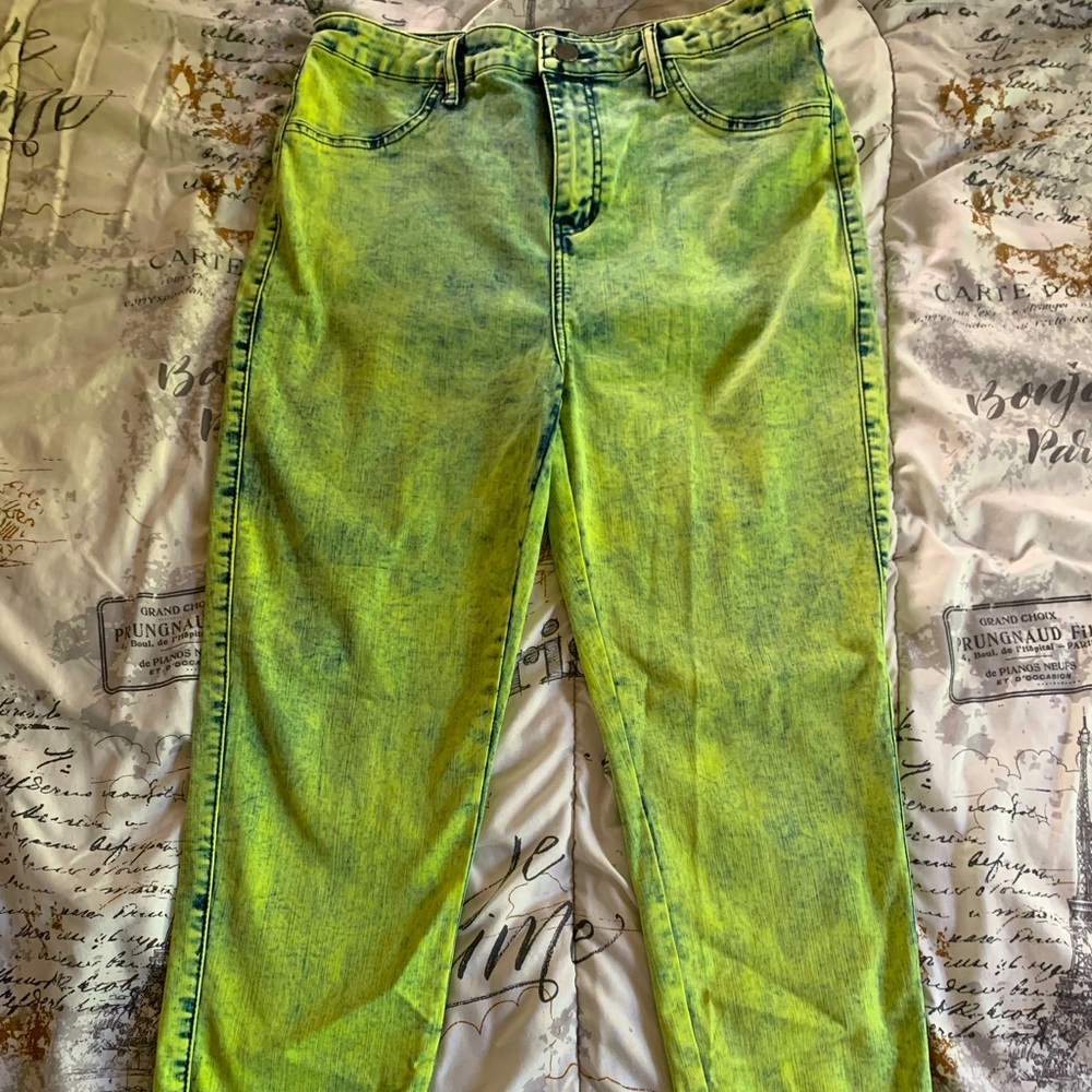 green washed jeans